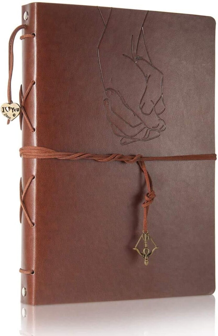 Leather Scrapbook Album 60 Pages (Album Holding Hands ) S, 8.66" x 7.08"